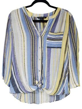 Zac & Rachel Striped Button Down Shirt Petite Medium Business Casual Office